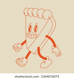 Vector cartoon retro mascot of bread, pastry, burger, sandwich. Vintage style 70s, 60s, 50s character. Groovy art for bakery and restaurants