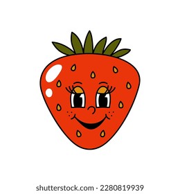 Vector cartoon retro mascot color illustration of a strawberry. Vintage style 30s, 40s, 50s old animation. The clipart is isolated on a white background.