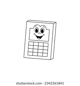 Vector cartoon retro mascot monochrome illustration of calculator. Vintage style 30s, 40s, 50s old animation. The clipart is isolated on a white background.