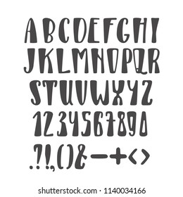 Vector cartoon retro serif alphabet, typeface, typography. Hand drawn latin typeface on dark background. Freehand typeface
