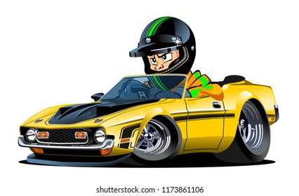 Vector Cartoon retro sport car with kid driver isolated on white. Available EPS-10 separated by groups and layers with transparency effects for one-click repaint