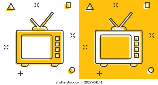 Vector cartoon retro tv screen icon in comic style. Old television concept illustration pictogram. Tv display business splash effect concept.