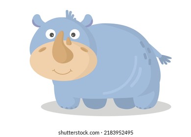 Vector cartoon rhino. African animal. funny kind rhinocerous. Funny cute hornnose 
. Adorable little african animal for fashion print, kids wear, nursery, poster, invitation, greeting card design