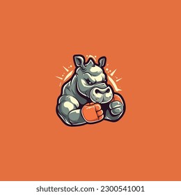 A vector cartoon of a rhino boxer 