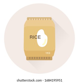 vector cartoon rice bag, starchy food package / asian food / grain reserves, storage stocks concept / flat, isolated, sign and icon template on white background