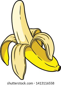 Vector Cartoon Ripe Banana Peeled