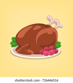vector cartoon roasted turkey for thanksgiving dish food isolated illustration
