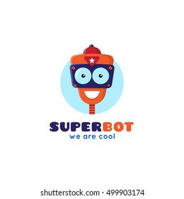 Vector cartoon robot head logo. Cute repair service mascot logotype