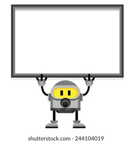 Vector Cartoon Robot Holding A Blank Board