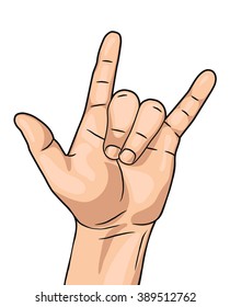 Vector cartoon Rock and roll hand sign isolated on white background, man hand