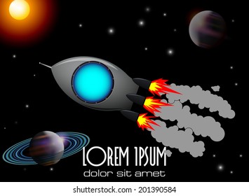 Vector cartoon rocket in space eps 10
