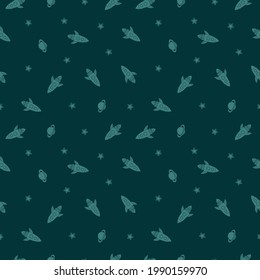 Vector Cartoon rocket, star and Planet seamless vector pattern for background, textile fabric wallpaper and others. 100% vector art illustration.
