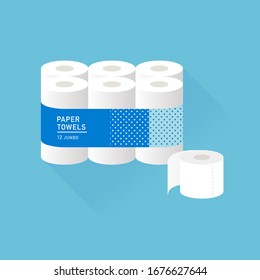 vector cartoon rolls of toilet paper / combination package / hygiene products / illustration, isolated, sign, icon template / blue 