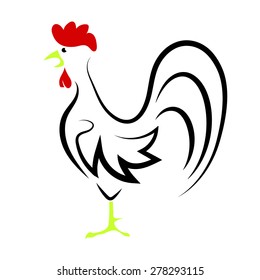 Vector Cartoon Rooster Isolated on White Background for Your Design
