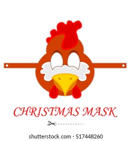Vector cartoon rooster mask. Cock carnival mask template. Isolated on white rooster mask.