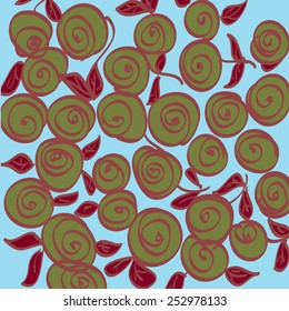 Vector cartoon roses on light blue background
