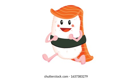 Vector cartoon runner salmon sashimi sushi