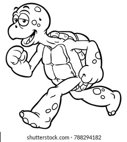 Vector Cartoon Running Tortoise Line Art