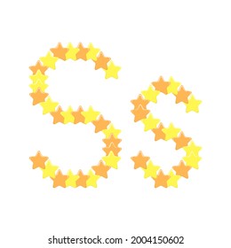 Vector cartoon of "S" alphabet letter in the shape of star. Cartoon doodle kawaii style. Cute alphabet letter for kids design inscription