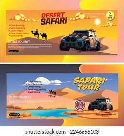 vector cartoon safari tour vector banner template with desert landscape. travel concept with SUV on safari tour cartoon landing page all vector drawing