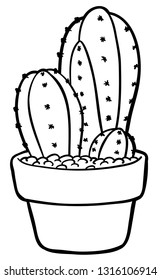 Vector Cartoon San Pedro Cactus on Vase Line Art