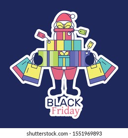 Vector Cartoon Santa With Christmas Gifts Isolated