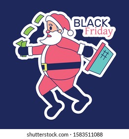 Vector Cartoon Santa Claus Black Friday Illustration Isolated