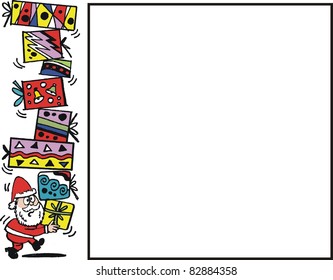 Vector cartoon of Santa Claus carrying parcels