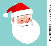Vector cartoon Santa Claus character portrait illustration. Friendly smiling winking Santa isolated on aqua blue. Christmas winter holiday design element for posters, cards, banners
in flat style