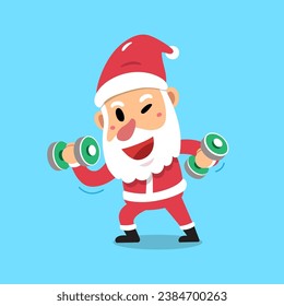 Vector cartoon santa claus character doing weight training for design.