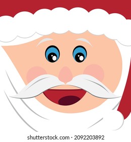 Caricatura vectorial de Santa Claus. Cute Noel Face trayendo regalos a los niños en Navidad