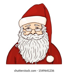 Vector Cartoon Santa Claus in Eyeglasses. Christmas Character on Isolated White Background