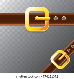 vector cartoon santa claus leather belt with golden buckle isolated on transparent background. vector frame or corner for christmas banner , flyer or poster