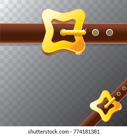 vector cartoon santa claus leather belt with golden buckle isolated on transparent background. vector frame or corner for christmas banner , flyer or poster