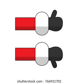 Vector cartoon Santa Claus like hand icon isolated. Editable hands with gloves. 
Thumbs up and Down santa hand symbol. Merry christmas greeting card. EPS10