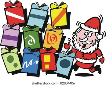 Vector cartoon of Santa Claus with parcels