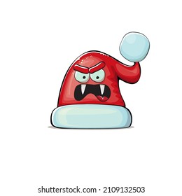 Caricatura vectorial Santa Claus sombrero rojo con la cara de sonrisa aislado en fondo blanco. Niños Feliz tarjeta de felicitación navideña con divertido sombrero monstruo de Santa. Sombrero rojo de Santa María
