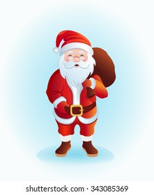 Vector cartoon Santa Claus with sack of gifts
