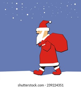 Vector Cartoon Santa with red bag