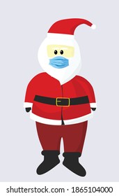 Vector Cartoon santa wearing protective masks during Covid-19 pandemic and christmas holydays.