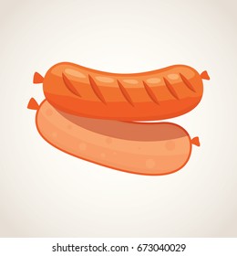 Vector cartoon sausage. Grilled product on white