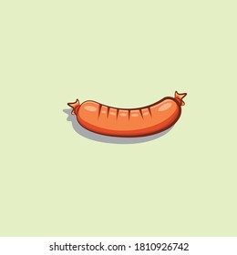 vector cartoon sausage. Isolated fresh Delicatessen icons. Grilled product on green background. Illustration of sausage nice for logo or icon