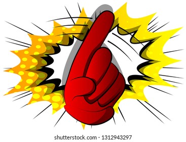 Vector cartoon saying no with his finger. Illustrated hand sign on comic book background.