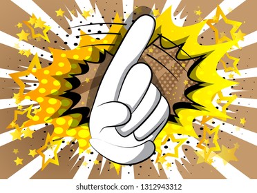 Vector cartoon saying no with his finger. Illustrated hand sign on comic book background.