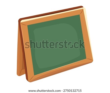 Vector cartoon school board icon with wooden frame and copy space. A simple and bright green chalkboard in flat cartoon style. Isolated on white for easy integration. Ideal as a background for text, menu boards, creative presentations, or web icons. Large empty space for your message included