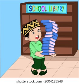 caricatura vectorial "biblioteca escolar" personaje infantil
