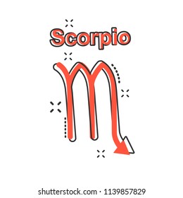 Vector cartoon scorpio zodiac icon in comic style. Astrology sign illustration pictogram. Scorpio horoscope business splash effect concept.