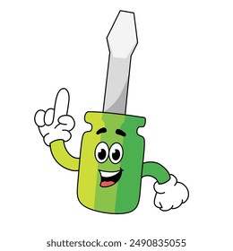 vector cartoon screwdriver. industrial carpentry tools. with an interesting pose