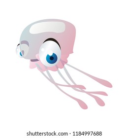 Vector cartoon sea animals. Funny vector sealife animal illustration. Cute isolated Jellyfish character