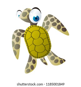 Vector cartoon sea animals. Funny vector sealife animal illustration. Cute isolated Green sea Turtle